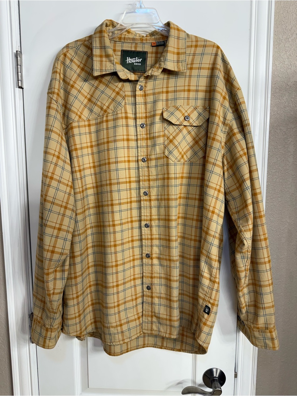 Howler Bros Harker's Flannel Shirt 2XL Yellow Gold Plaid Excellent Condition